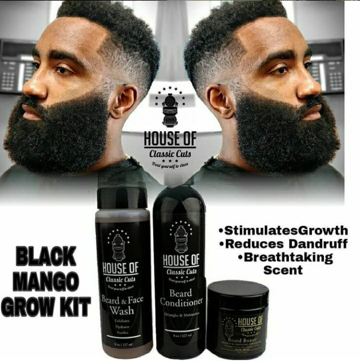 Premium Black Mango Beard Oil + Butter Grow Kit + Toiletry Bag